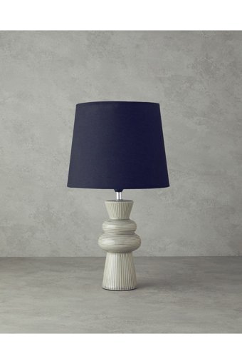 English Home Calvi Pvc Başlıklı Beyaz Lacivert Seramik Ayaklı Abajur