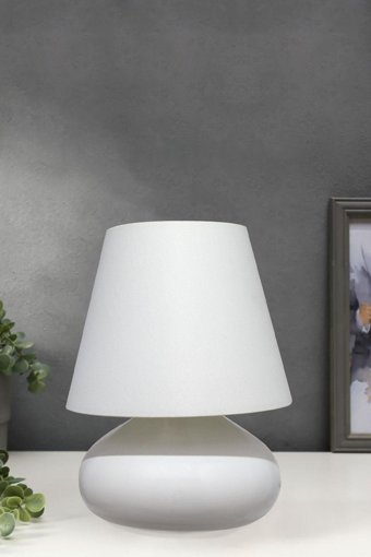 D-Light Motif Kumaş Başlıklı Beyaz Metal Ayaklı Abajur