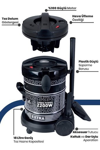 Goldmaster Turbomax18 2200 W Dikey Toz Torbalı Süpürge Siyah