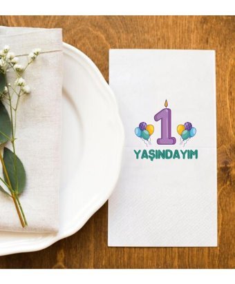 Hediyenza 1 Yaşındayım Doğum Günü Desenli Sunum Kağıt Peçete 20'li