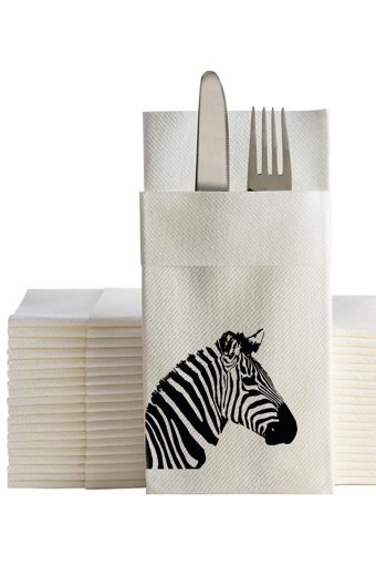 Ake Kağıt Zebra Desenli Cepli Kağıt Peçete 50'li
