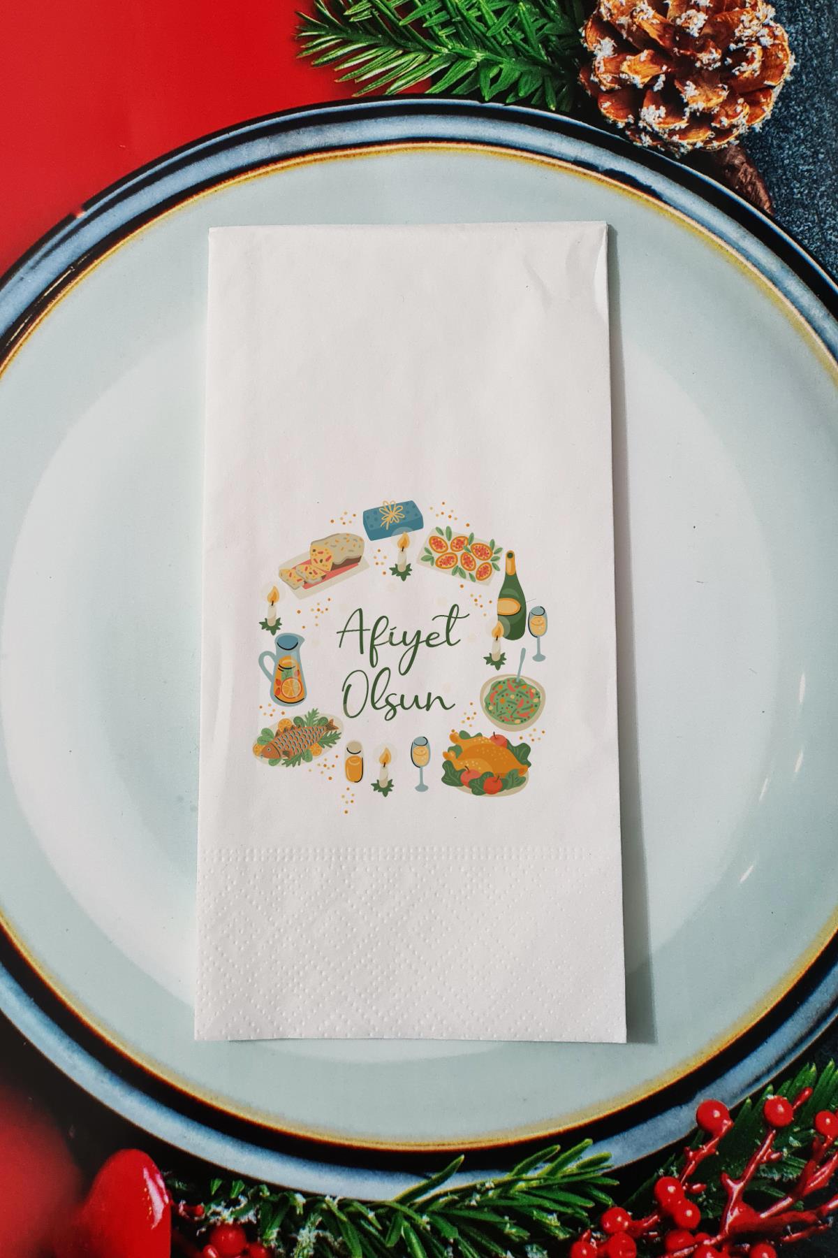 Pekshop Afiyet Olsun Yazılı Desenli Sunum Kağıt Peçete 20'li