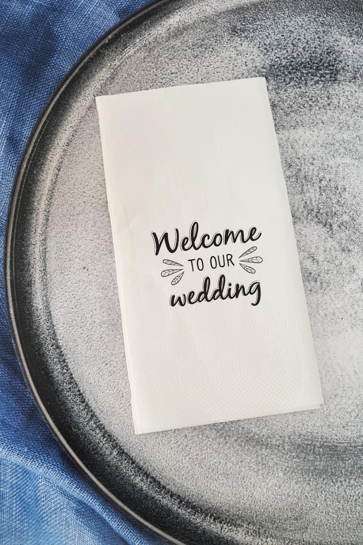 Pekshop Welcome To Our Wedding Desenli Sunum Kağıt Peçete 20'li