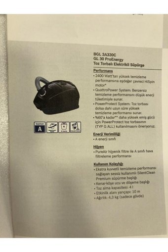 Bosch BGL3A330C 600 W Yatay Hepa Filtreli Toz Torbalı Süpürge Siyah