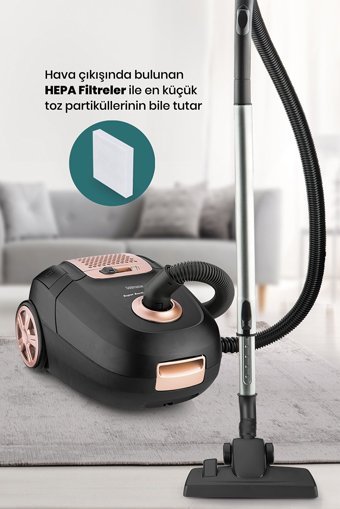 Goldmaster Siyah Inci 900 W Yatay Hepa Filtreli Toz Torbalı Süpürge Gold - Siyah