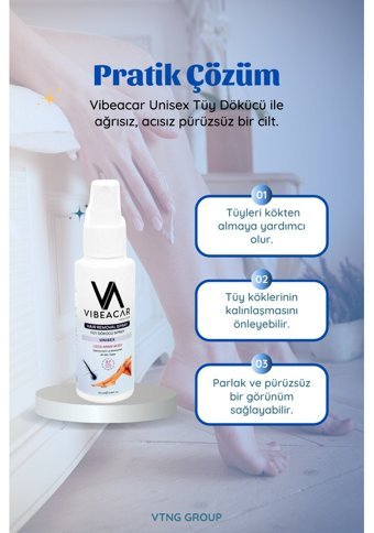 Vibeacar Professional Tüm Ciltler İçin Koltuk Altı Bacak Unisex Tüy Dökücü Sprey 100 ml