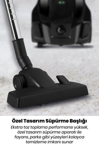 Goldmaster Zümrüt 900 W Yatay Hepa Filtreli Toz Torbalı Süpürge Siyah