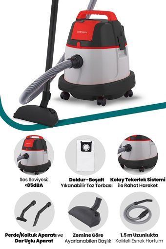 Goldmaster Kürem 2200 W Dikey Toz Torbalı Süpürge Gri - Kırmızı