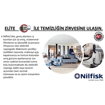 Nilfisk Elıte BMSU14P10A1 1450 W Yatay Hepa Filtreli Toz Torbalı Süpürge Siyah