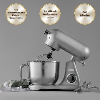 Karaca Powercast Chef Döküm 1800 W 6.2 lt Stand Hamur Yoğurma ve Mutfak Şefi Gri