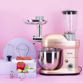 Emsan Bella Gusto Maxi Aliminyum Döküm 1300 W 5 lt Stand Hamur Yoğurma ve Mutfak Şefi Rose Gold