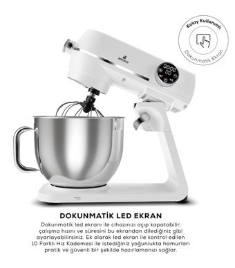 Karaca Multichef Artisan Digital Ekran Döküm 1800 W 7 lt Stand Hamur Yoğurma ve Mutfak Şefi Beyaz
