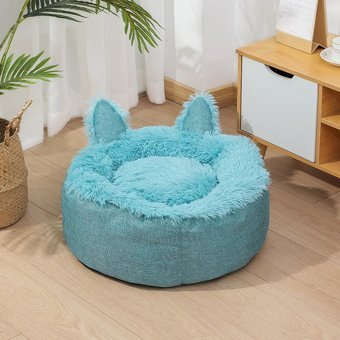 Lebeigo Kedi Kulaklı Yıkanabilir Tek Fonksiyonlu Minder Kedi Yatağı Mavi