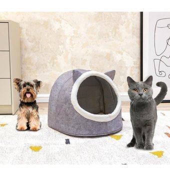 Buti Çift Fonksiyonlu 34x40x35 cm Mağara Kedi Yatağı Gri