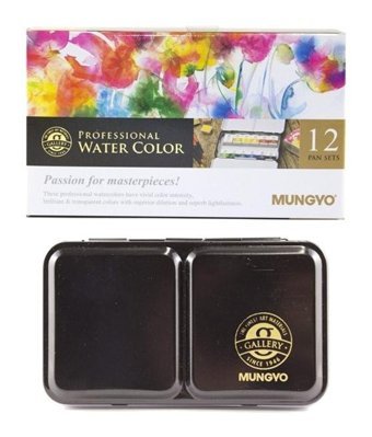 Mungyo Profesyonel Tablet 12 Renk Metal Kutu Sulu Boya