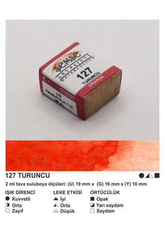 Şemse El Yapımı Sanatsal 12 Tava Turuncu Taş Sulu Boya