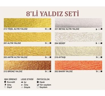 Şemse El Yapımı Sanatsal Tam Tava Taş Yaldız 16'lı Sulu Boya
