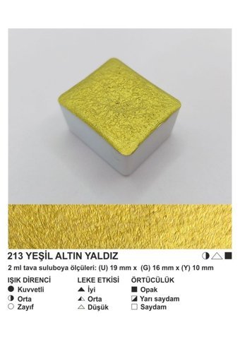 Şemse El Yapımı Sanatsal 12 Tava Yeşil Gold Yaldız Sulu Boya