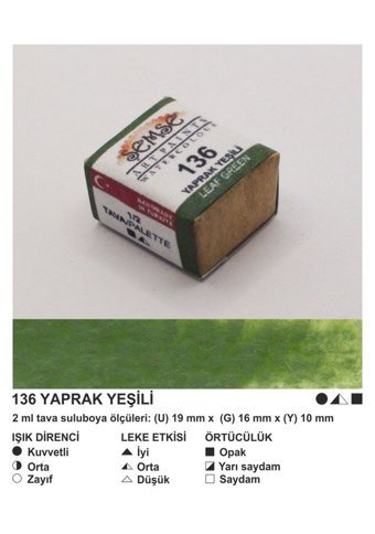 Şemse El Yapımı Sanatsal 12 Tava Yaprak Yeşili Taş Sulu Boya