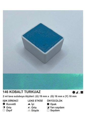 Şemse El Yapımı Sanatsal 12 Tava Kobalt Turkuaz Taş Sulu Boya