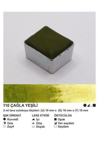Şemse El Yapımı Sanatsal 12 Tava Çağla Yeşili Taş Sulu Boya