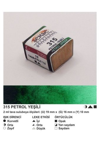 Şemse El Yapımı Sanatsal 12 Tava Petrol Yeşili Sulu Boya