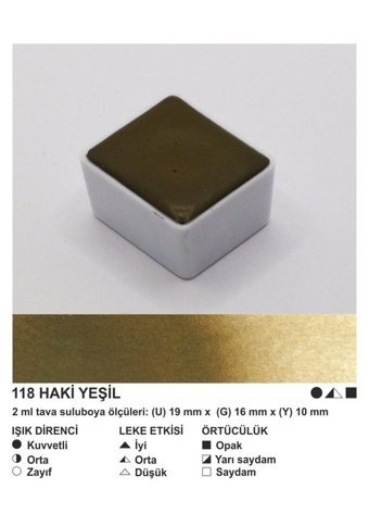Şemse El Yapımı Sanatsal 12 Tava Haki Yeşili Taş Sulu Boya