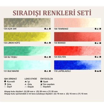 Şemse El Yapımı Yarım Tava Taş Sıradışı Renkler 8'li Sulu Boya