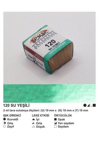 Şemse El Yapımı Sanatsal 12 Tava Su Yeşili Taş Sulu Boya