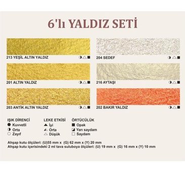 Şemse Mührelenebilir El Yapımı Sanatsal Yarım Tava Yaldız 6'lı Sulu Boya