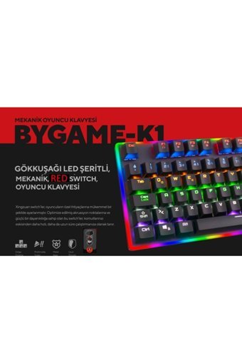 Rampage BYGAME-K1 Türkçe Q RGB Kablolu Siyah Mekanik Gaming Klavye