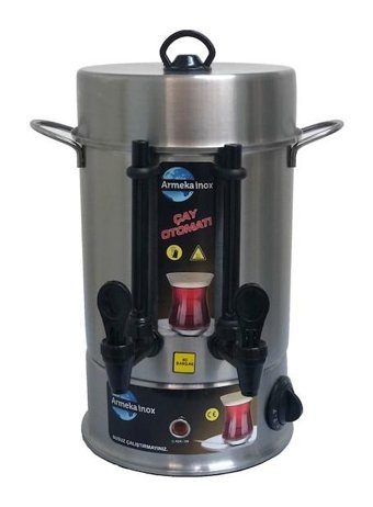 Armeka Çelik Tek Demlikli 40 Bardak Çift Musluklu Çelik Elektrikli Semaver İnox