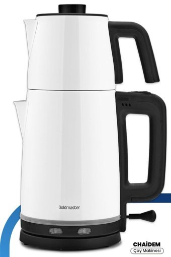 Goldmaster Chaidem Otomatik Çelik Demlikli 2200 W Işıklı Çelik Gövdeli Beyaz Retro Çay Makinesi