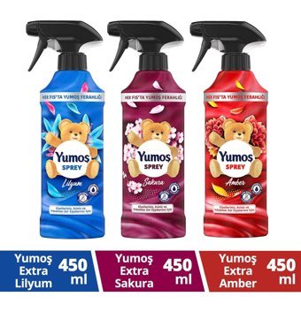 Yumoş Amber Lilyum Sakura Kokulu Sprey Çamaşır Parfümü 3x450 ml