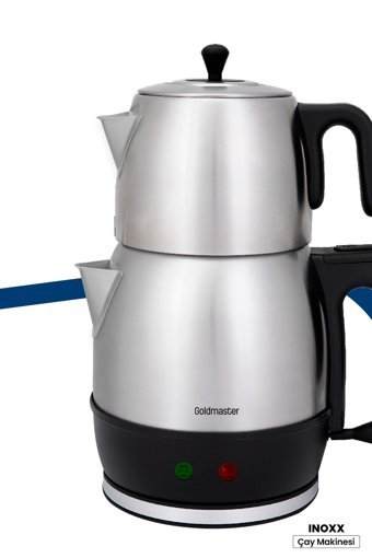 Goldmaster Demlika Otomatik Çelik Demlikli 1650 W Işıklı Çelik Gövdeli Beyaz Retro Çay Makinesi