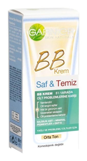 Garnier Saf Ve Temiz Problemli ve Yağlı Ciltler İçin Su Bazlı Sivilce Yapmayan BB Krem Orta Ton