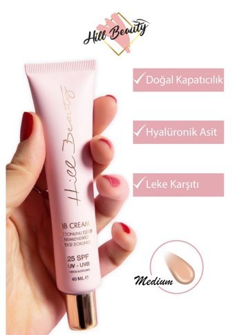Hill Beauty Hyaluronik Asit Tüm Cilt Tipleri İçin Su Bazlı Sivilce Yapmayan Işıltılı BB Krem Orta Ton