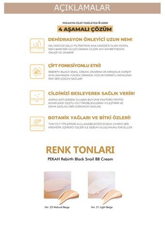 Pekah Siyah Salyangoz Müsini Tüm Cilt Tipleri İçin Suya Dayanıklı Su Bazlı Sivilce Yapmayan BB Krem Orta Ton