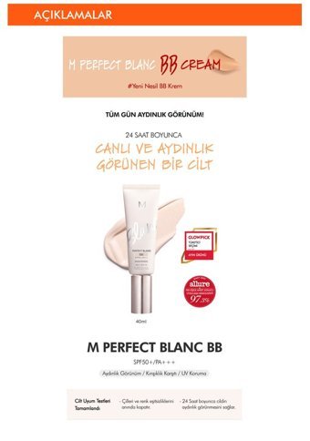 Missha M Perfect Blanc Karma Ciltler İçin Sivilce Yapmayan Işıltılı BB Krem Orta Ton