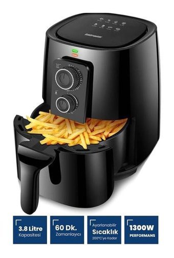 Goldmaster Vital Gm-7477 Airfryer 3 lt Tek Hazneli Led Ekranlı Yağsız Sıcak Hava Fritözü Siyah