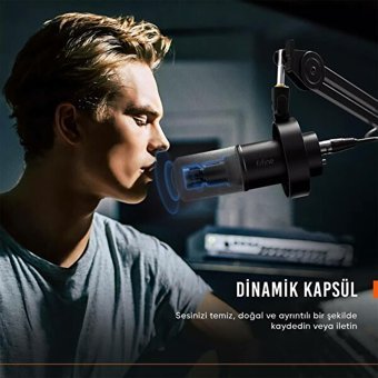 Fifine K688 Dinamik XLR Kablolu Yayıncı USB Oyuncu Masaüstü Mikrofonu Siyah