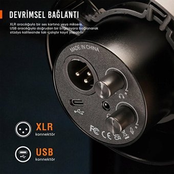 Fifine K688 Dinamik XLR Kablolu Yayıncı USB Oyuncu Masaüstü Mikrofonu Siyah
