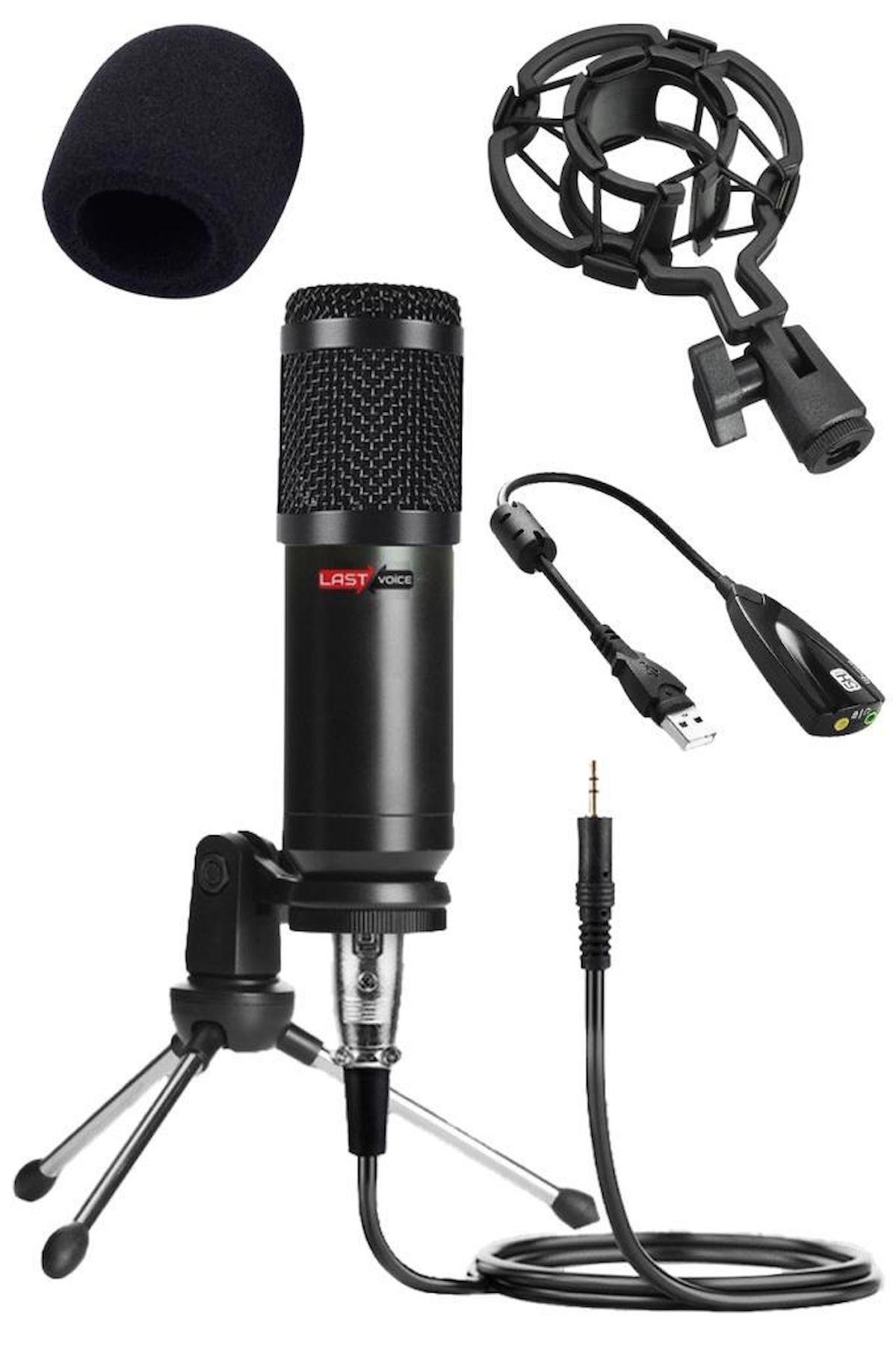 Lastvoice BM800 SY Mini Tripodlu Profesyonel Condenser 3.5 mm Kablolu Yayıncı USB Oyuncu Masaüstü Mikrofonu Siyah