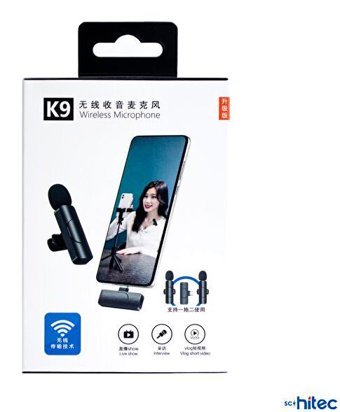Schitec K9 Lightning Kablosuz Yayıncı Bluetooth Yaka Mikrofonu Siyah