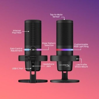 Hyperx Profesyonel Condenser Type C Kablolu Yayıncı USB RGB Oyuncu Masaüstü Mikrofonu Siyah