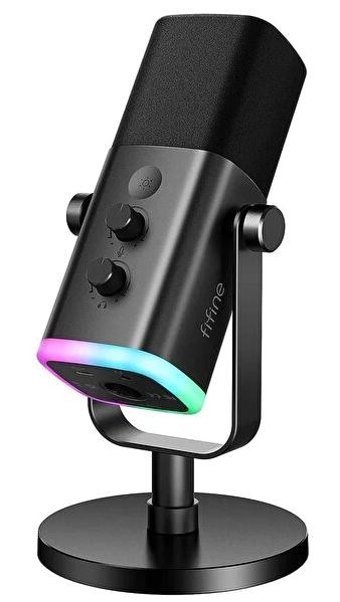Fifine AM8 XLR Kablolu Yayıncı USB RGB Oyuncu Masaüstü Mikrofonu Siyah
