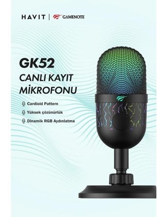 Havit Gamenote GK52 3.5 mm Kablolu Yayıncı RGB Oyuncu Masaüstü Mikrofonu Siyah