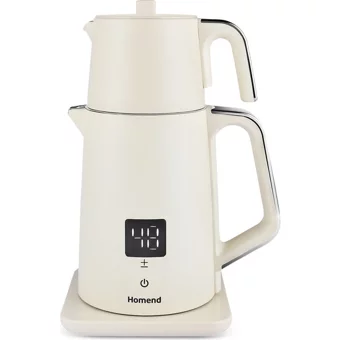 Homend Royaltea Cooltouch 1797H Konuşan Otomatik Cam Demlikli 1800 W Çelik Gövdeli Krem Çay Makinesi