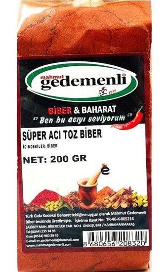 Gedemenli Süper Acı Toz Biber 200 gr