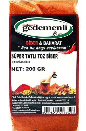 Gedemenli Süper Tatlı Toz Biber 200 gr